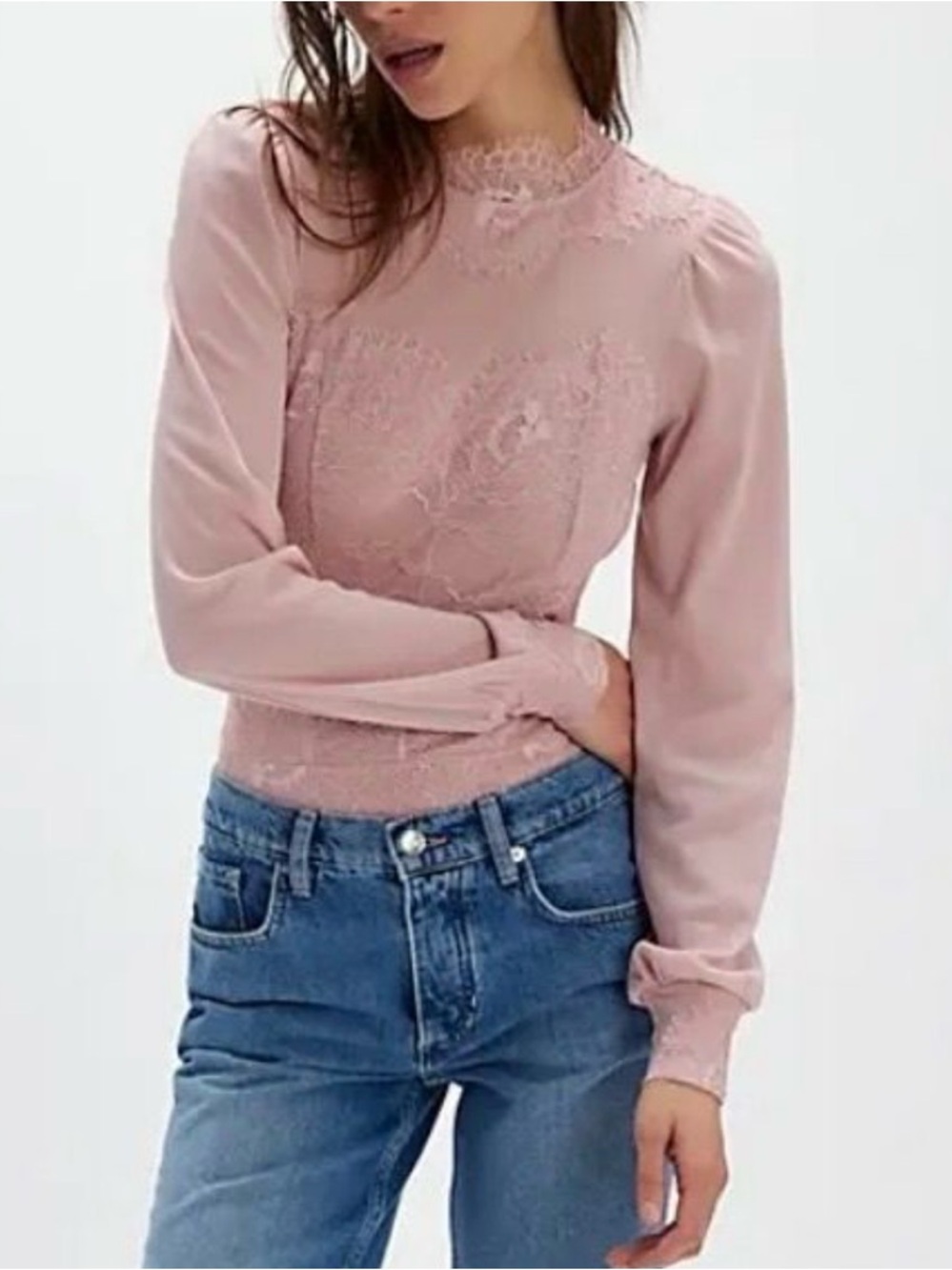 Free People Intimately Sweet Nothings Bodysuit Peachy Mauve LONG Sleeve